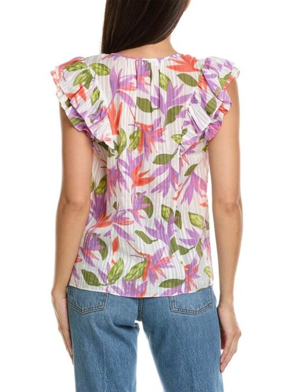 Ramy Brooks Orla Floral Top Large Multicolor Ruffle Sleeveless Blouse Cotton - Picture 2 of 10